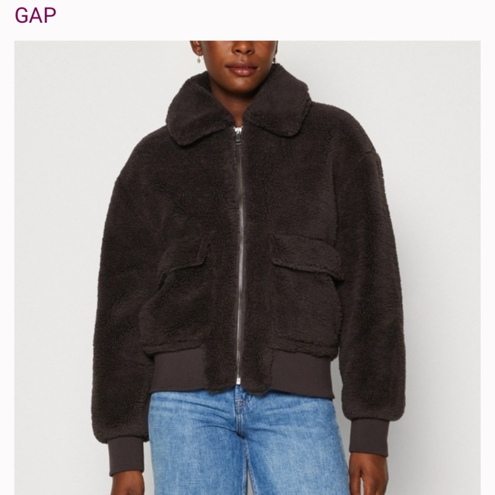 Gap Sherpa Zip Moto Jacket Brown
